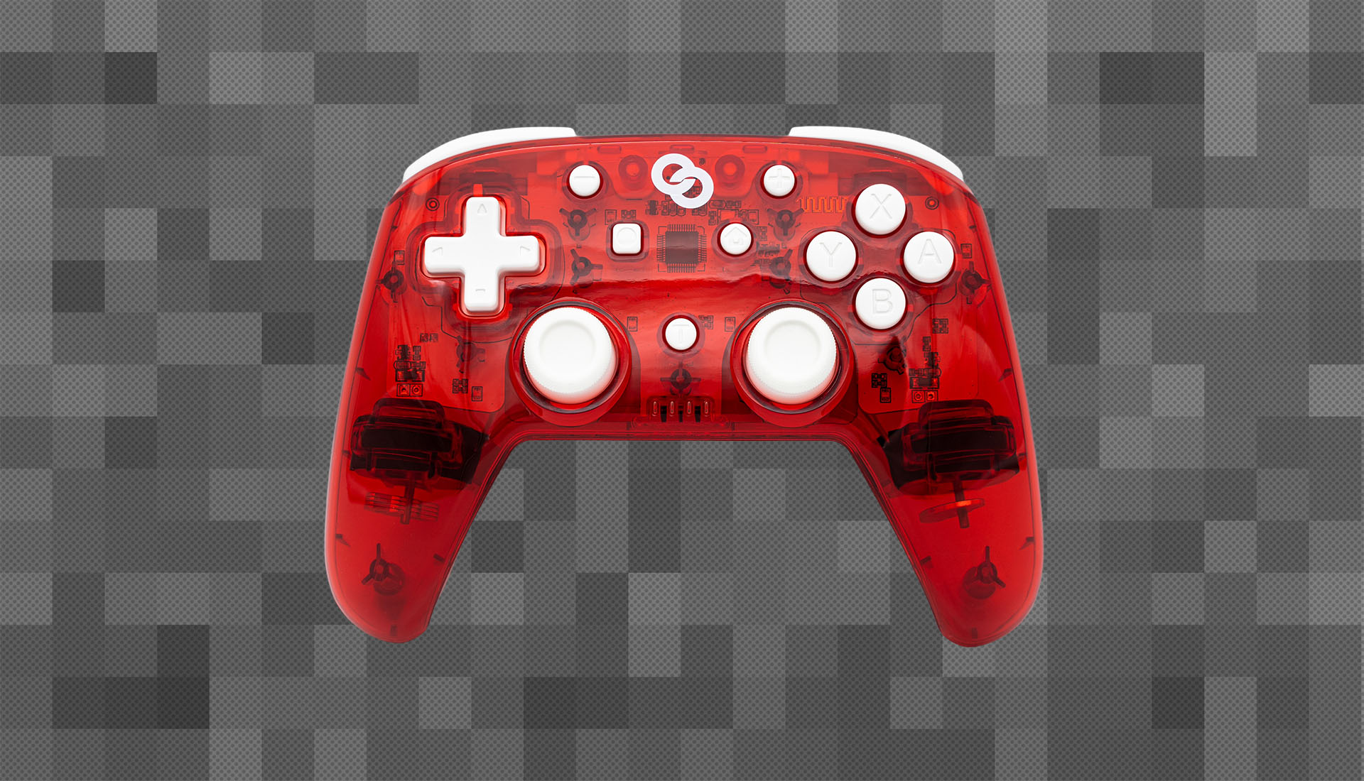GEMCON wireless game controller in transparent red